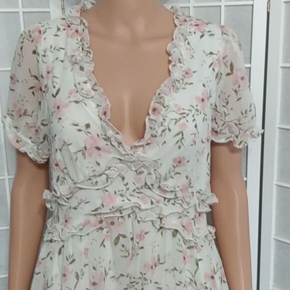 Trixxi Chiffon Dress – White/Pink Floral – Lined – NWOT – Size L - Picture 2 of 14